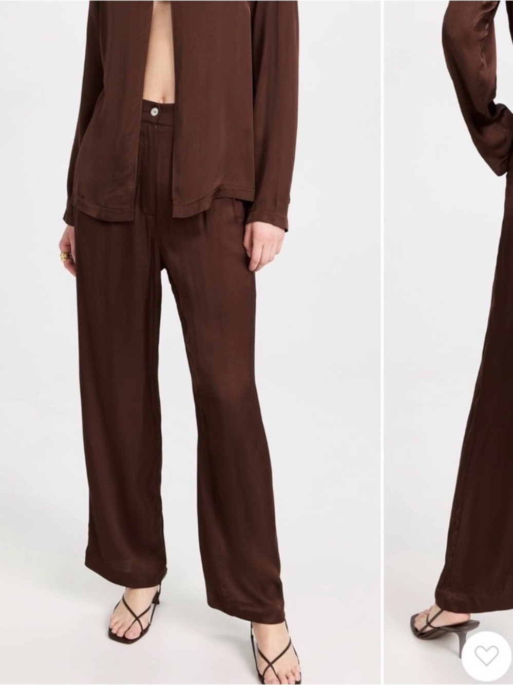 DONNI. Silky Wide-Leg Brown Pants